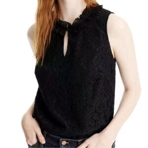 J Crew Lace Ruffleneck Sleeveless Top, Black - Womens XL